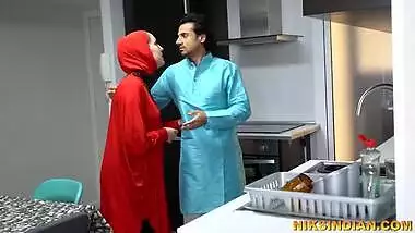 Hijabi Muslim housewife of an old man gets...