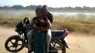 Teen caught having outdoor fun with lover near motorcycle in Desi mms clip