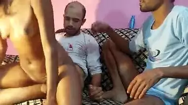 Amateur threesome Desi village girl having sex with two boyfriends