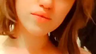 Brown hair girl cute boobs showing selfie MMS