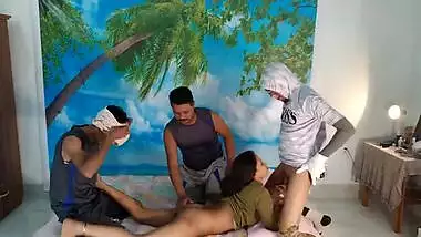 Hardcore gangbang is what young Desi chick really enjoys having