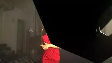 British Indian Babe Shanaya In Red Sexy Teendoll Chemise