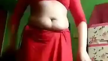 Beautiful Married Bhabi Removing Red Saree And Showing