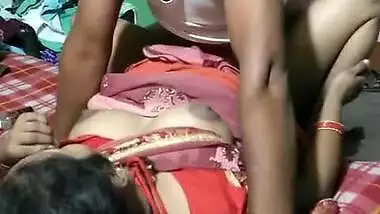 Filthy Dehati wife in saree takes XXX dick while son is sleeping