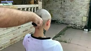 Bald head shaving and double penetration in all holes