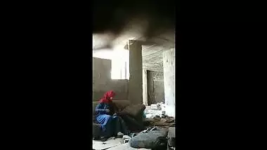 Guy enjoys blowjob by Indian girl in red hijab in abandoned building