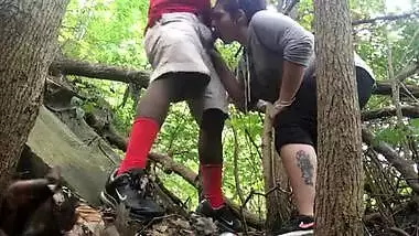 White Girl Blowjob to Black Guy In Woods
