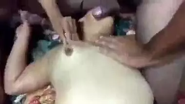 Husband gangbangs his wife with his two friends
