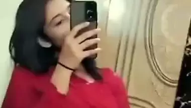 Indian deep cleavage girl seducing lover with boob show