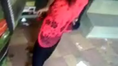 Satin girl fingering her pussy in public