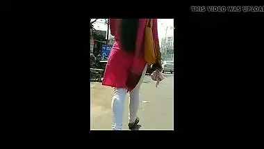 Desi girl in leggings street walking