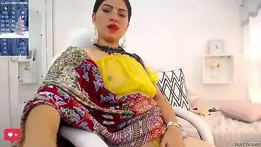 Hot Indian wife in transparent blouse and panty fingering her pussy