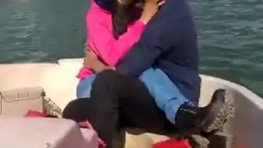 Young Desi couple tenderly makes out during outdoor trip on XXX boat