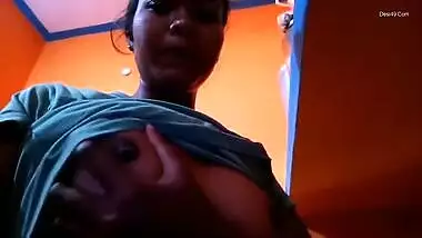 Exclusive- Cute Indian Girl Pressing Her Boobs