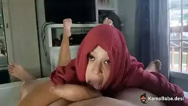 Hijabi Ammi sucks her stepson’s dick and drinks cum