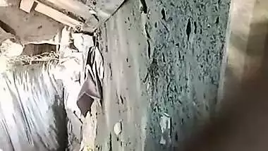 Village neighbor girl outdoor bath caught through hole