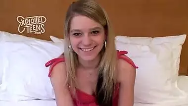 Very cute deaf blonde teen makes her debut porn video
