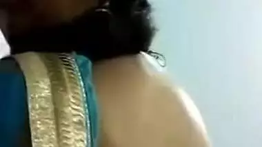 Desi hottie in blue sari shows naked XXX back motivating BF to have sex