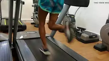 Beautiful Indian Runner on Gym Treadmill with Pokies 