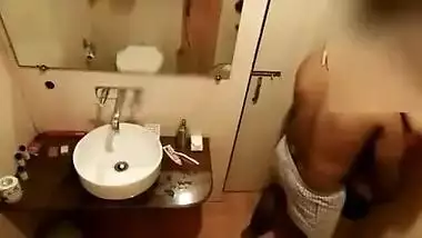 Desi beautiful couple making out in shower room.